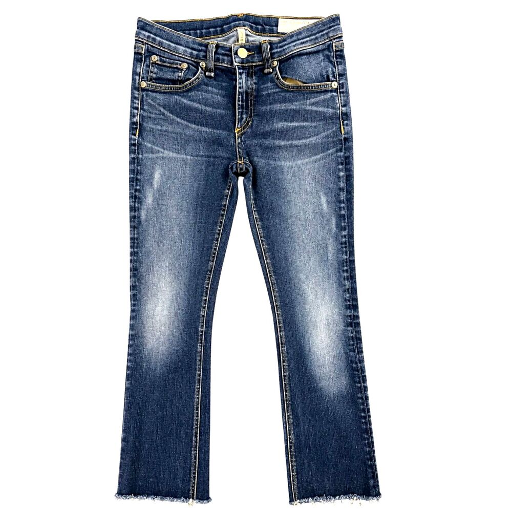 Rag & Bone Stiletto Boot Jeans 27 Low Rise Cropped Kick Flare Raw Hem